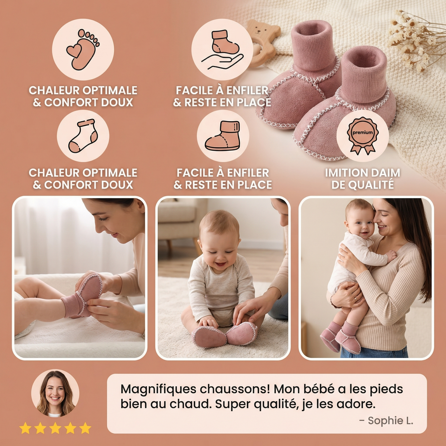 Chaussons Hiver Bébé Fourrés en Imitation Daim