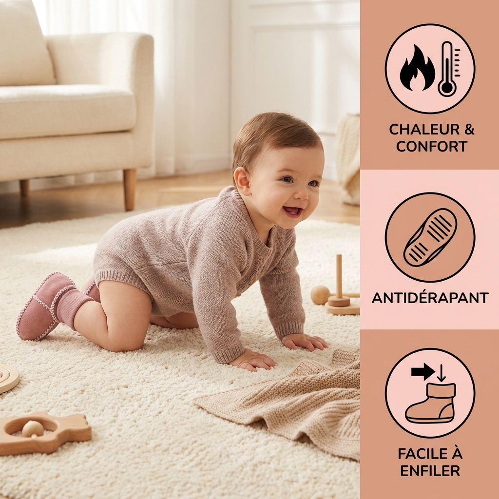 Chaussons Hiver Bébé Fourrés en Imitation Daim