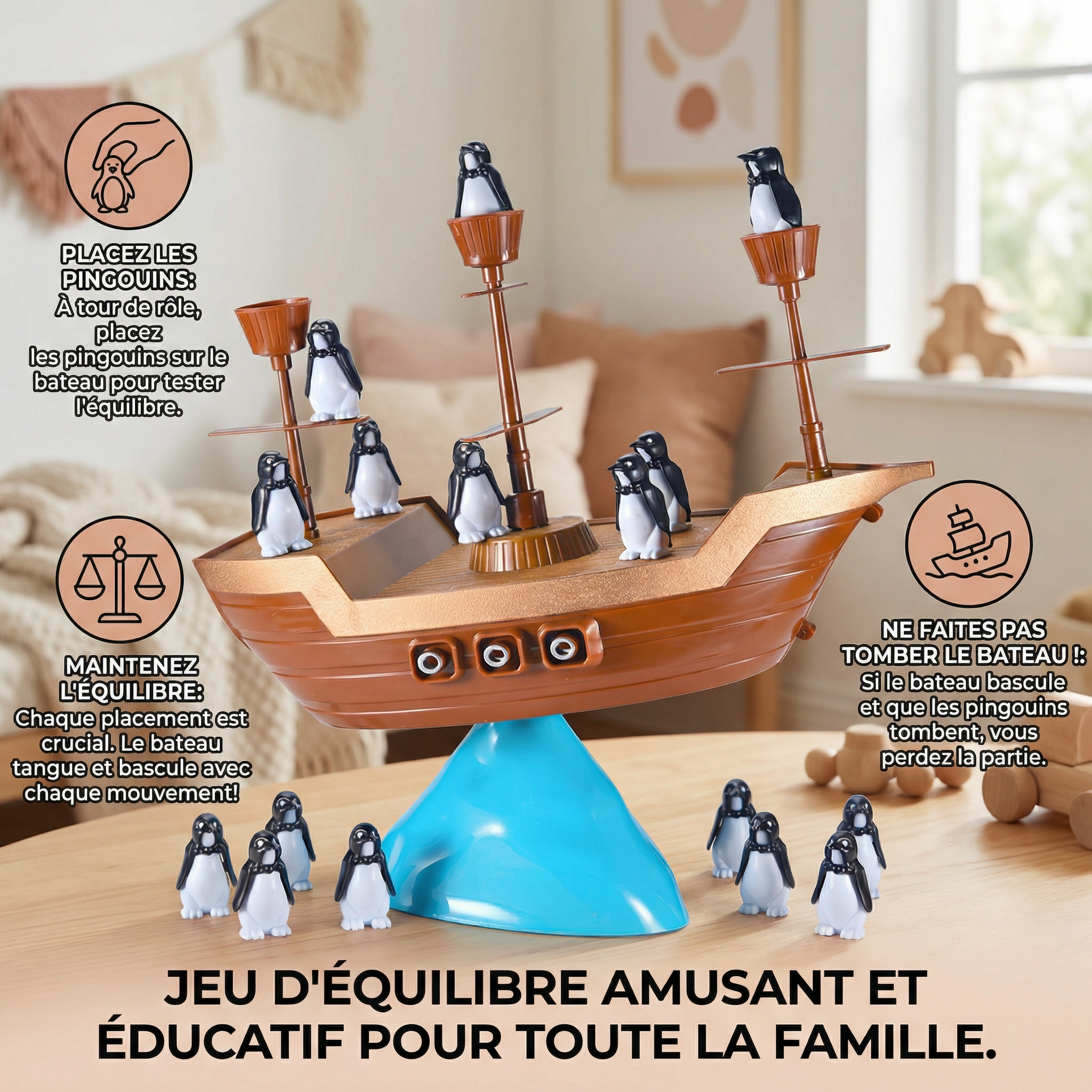 Jeu d’équilibre du bateau pirate pingouin