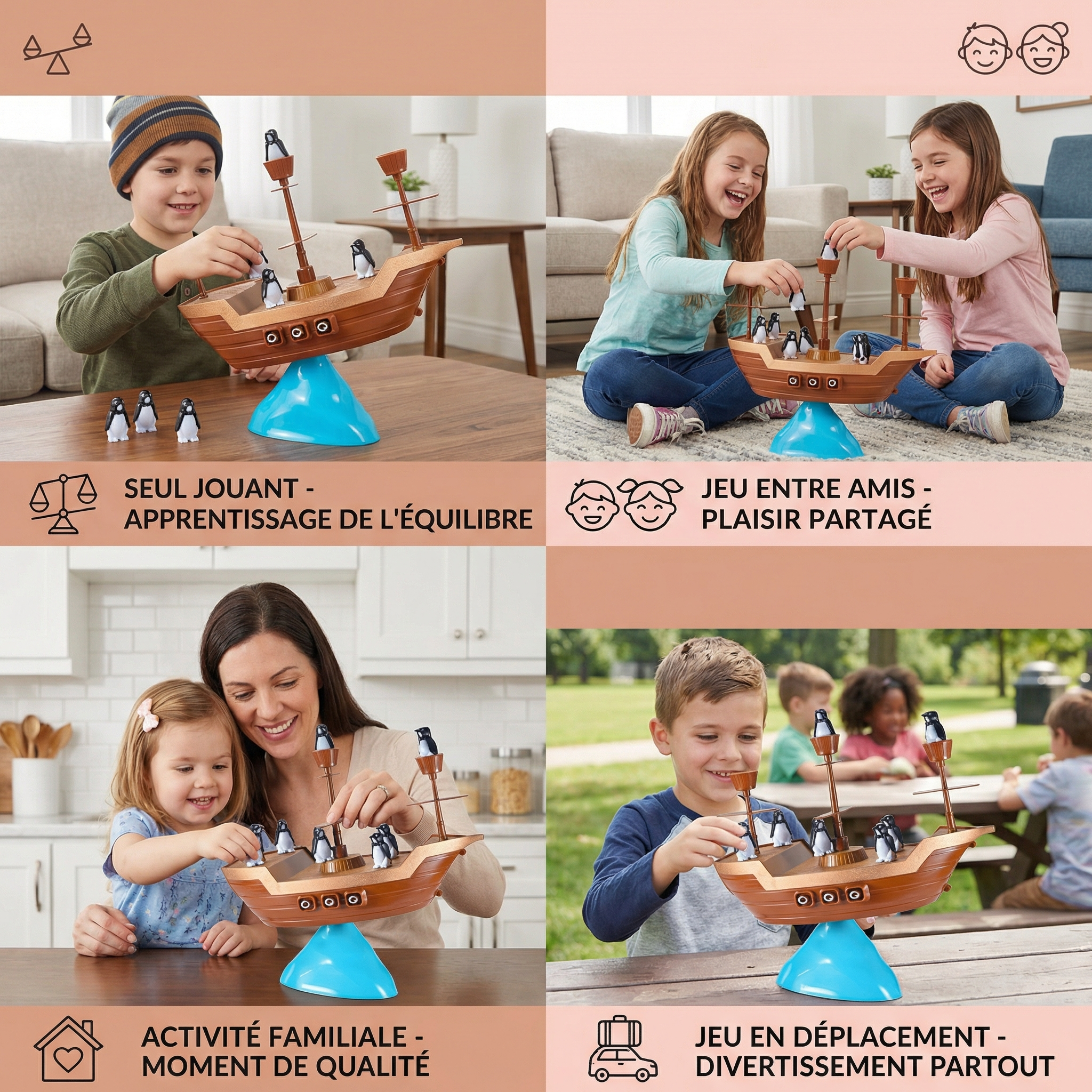 Jeu d’équilibre du bateau pirate pingouin