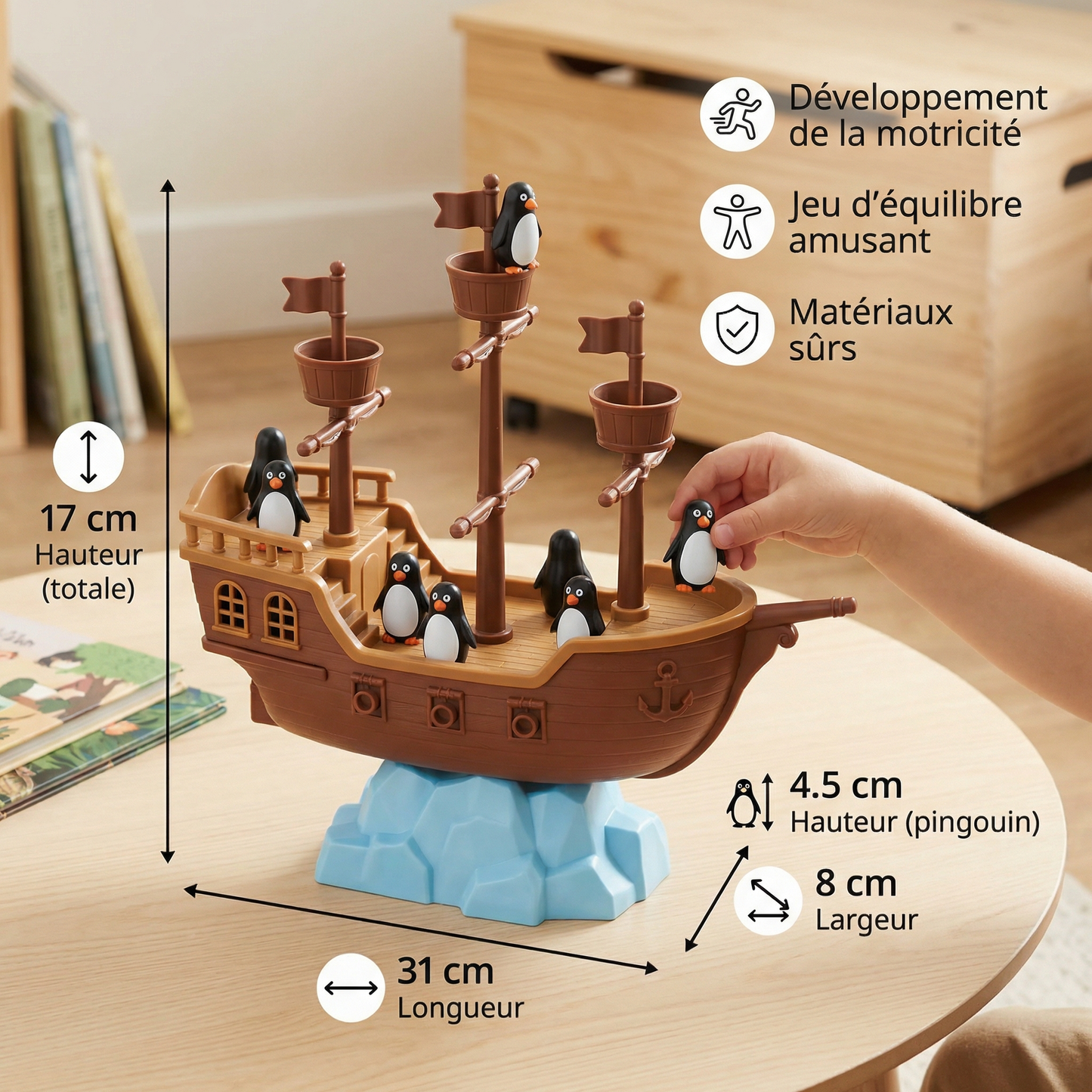 Jeu d’équilibre du bateau pirate pingouin
