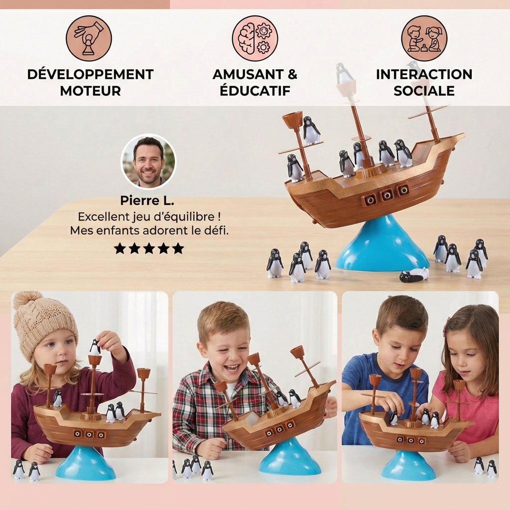 Jeu d’équilibre du bateau pirate pingouin