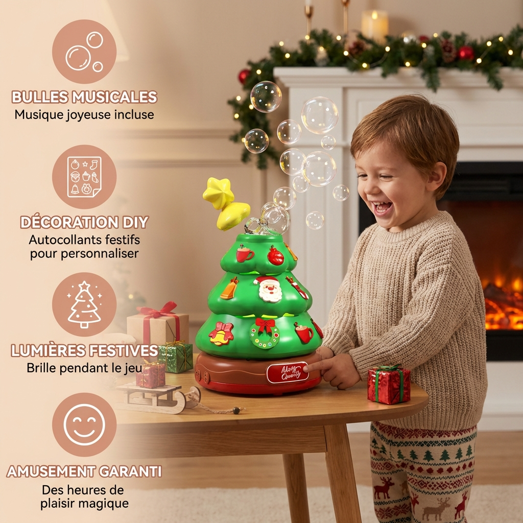 Sapin de Noël à bulles musicales avec autocollants à décorer