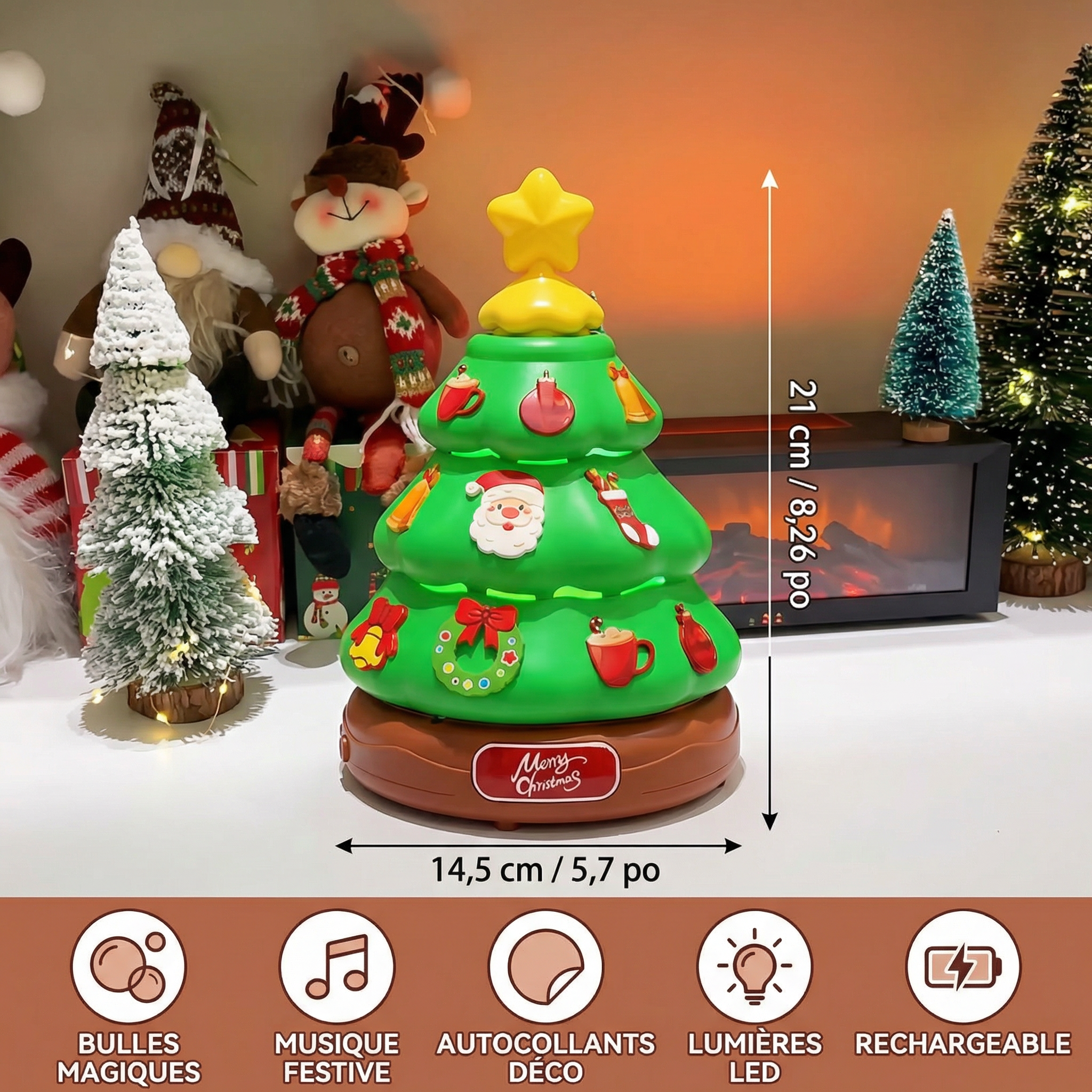 Sapin de Noël à bulles musicales avec autocollants à décorer