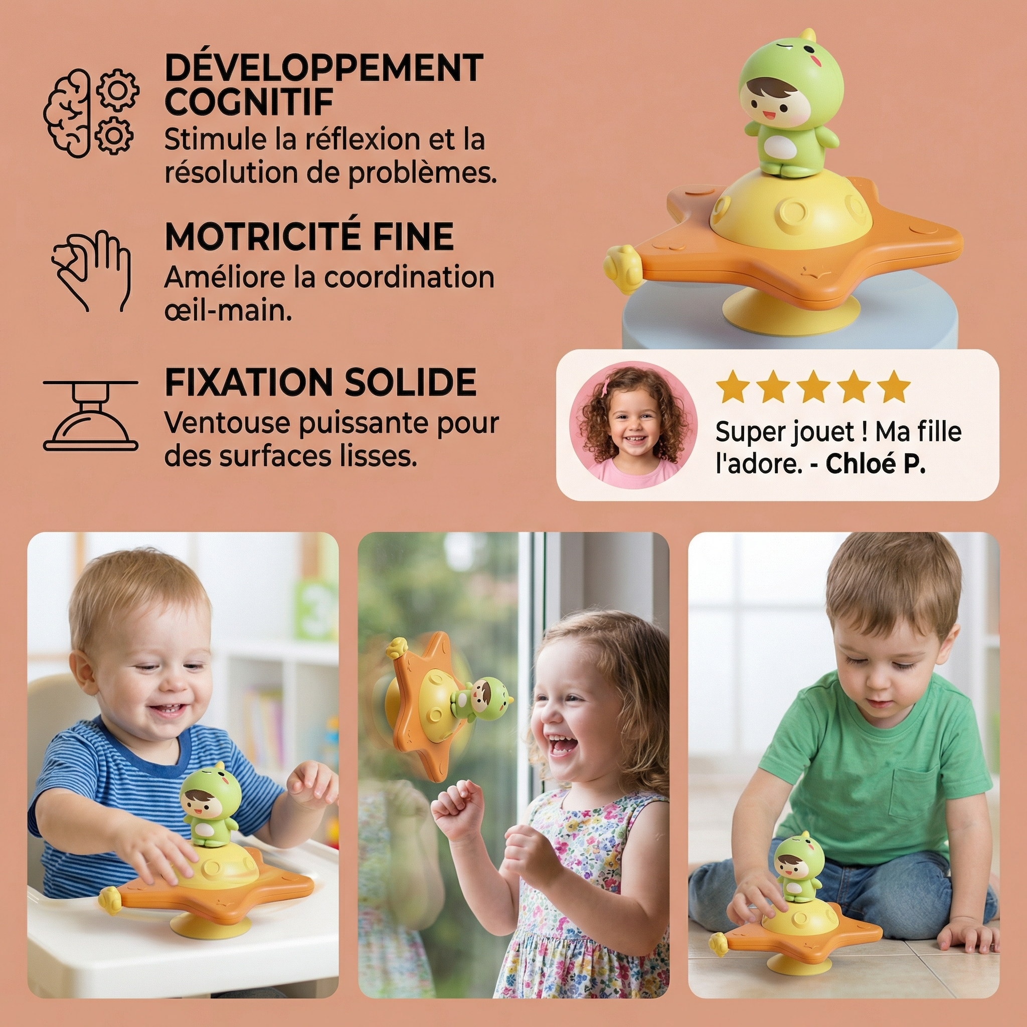 Spinner Montessori à ventouse – Jouet d’apprentissage rotatif