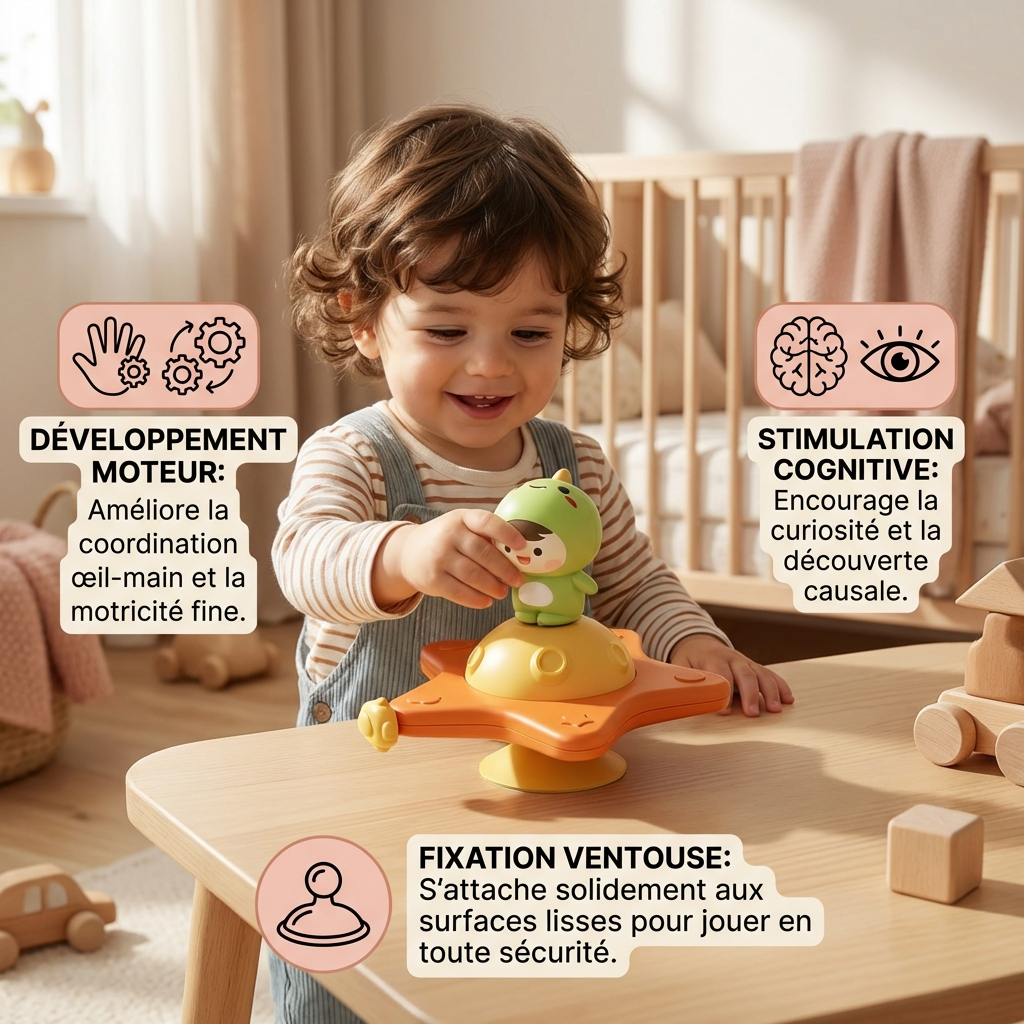Spinner Montessori à ventouse – Jouet d’apprentissage rotatif