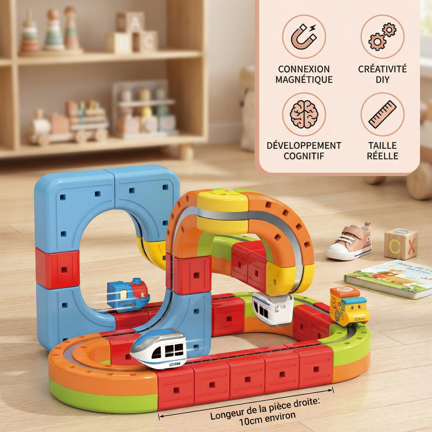 Jouet ferroviaire magnétique à cubes pour enfants