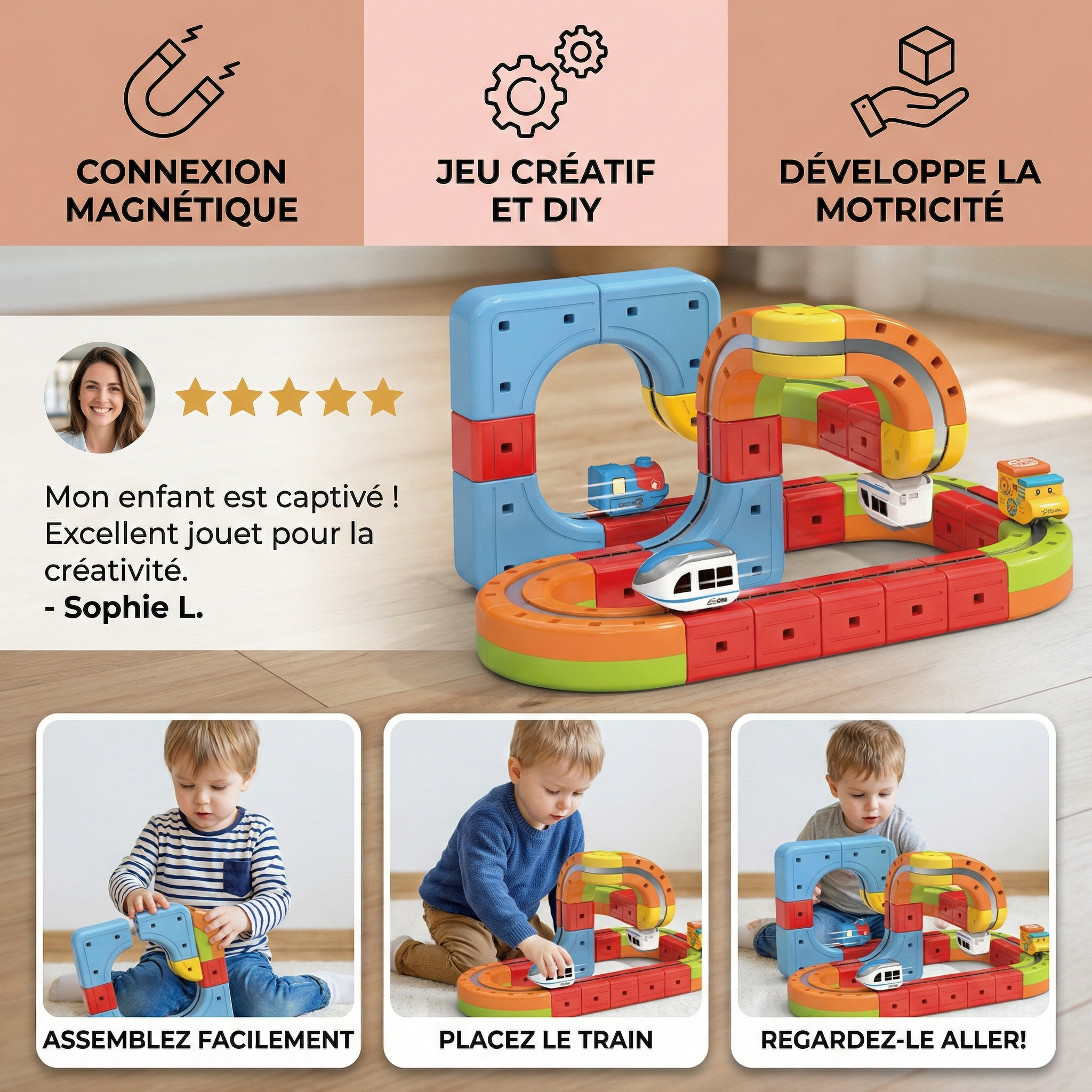 Jouet ferroviaire magnétique à cubes pour enfants