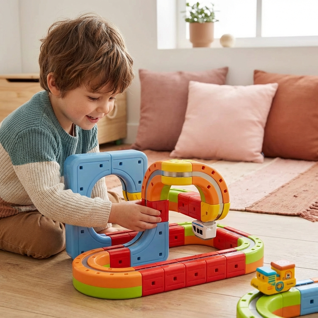 Jouet ferroviaire magnétique à cubes pour enfants