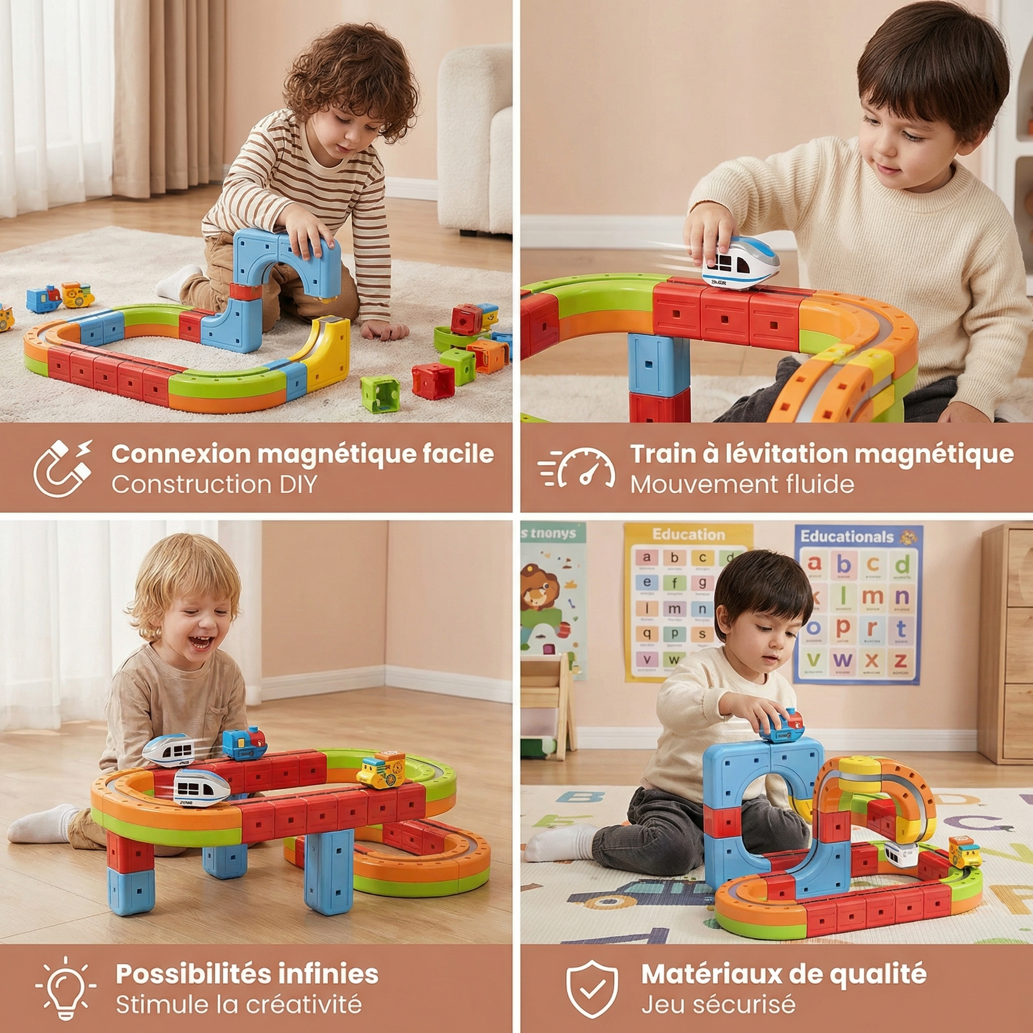 Jouet ferroviaire magnétique à cubes pour enfants