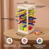 Jeu d’adresse éducatif 3-en-1 en bois avec boules et bâtonnets