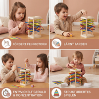 Jeu d’adresse éducatif 3-en-1 en bois avec boules et bâtonnets