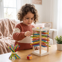 Jeu d’adresse éducatif 3-en-1 en bois avec boules et bâtonnets