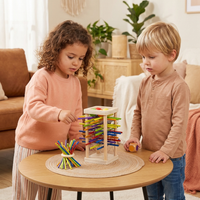 Jeu d’adresse éducatif 3-en-1 en bois avec boules et bâtonnets