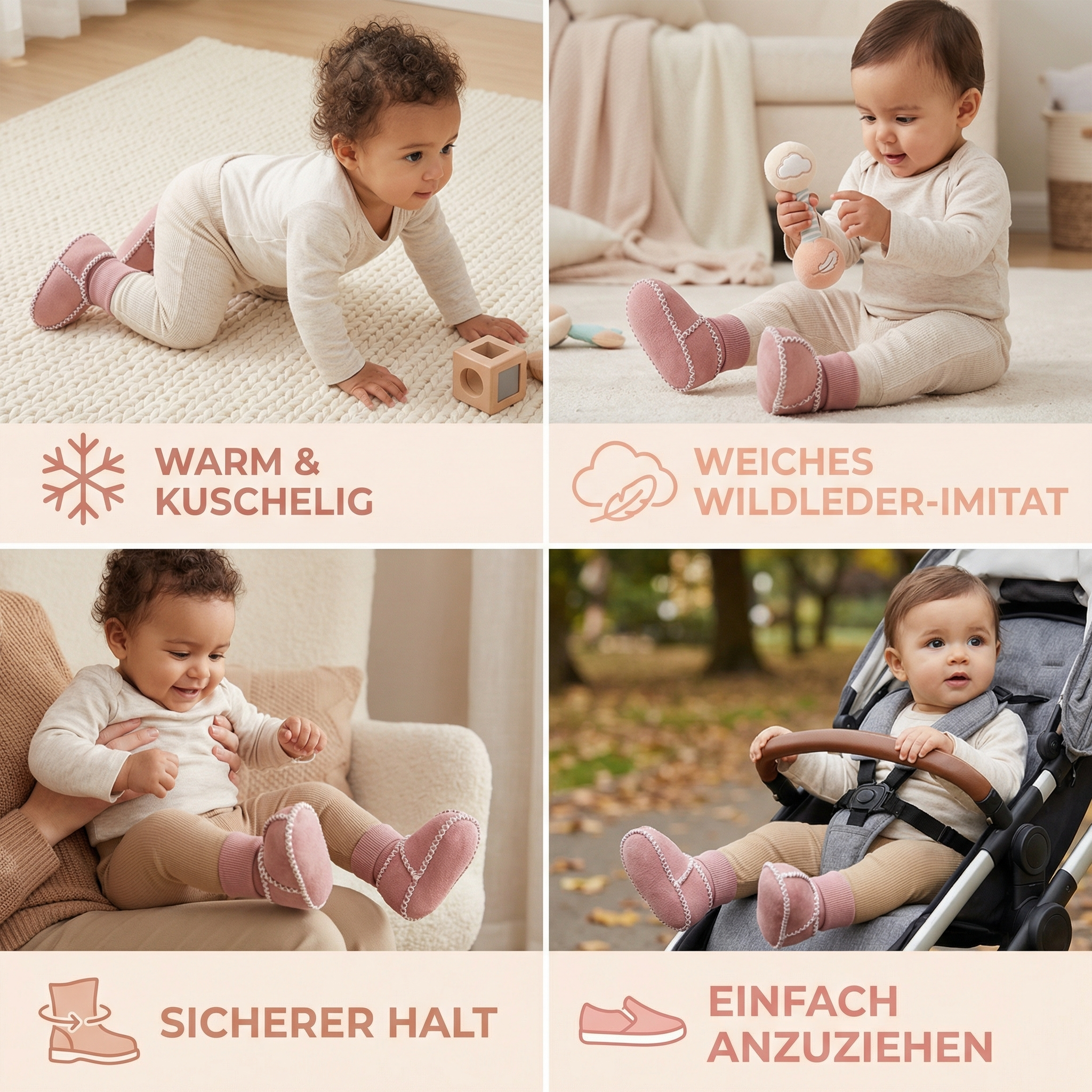 Chaussons Hiver Bébé Fourrés en Imitation Daim