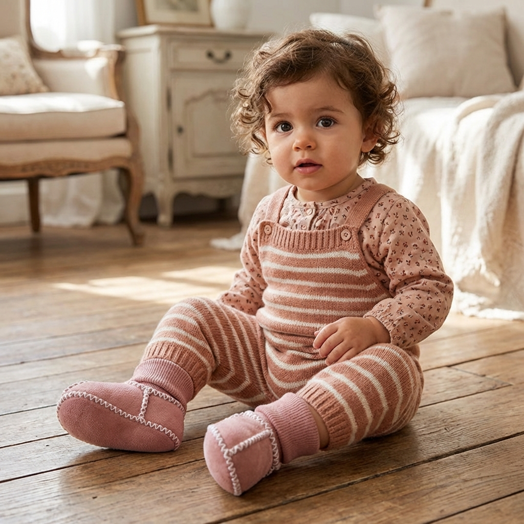 Chaussons Hiver Bébé Fourrés en Imitation Daim