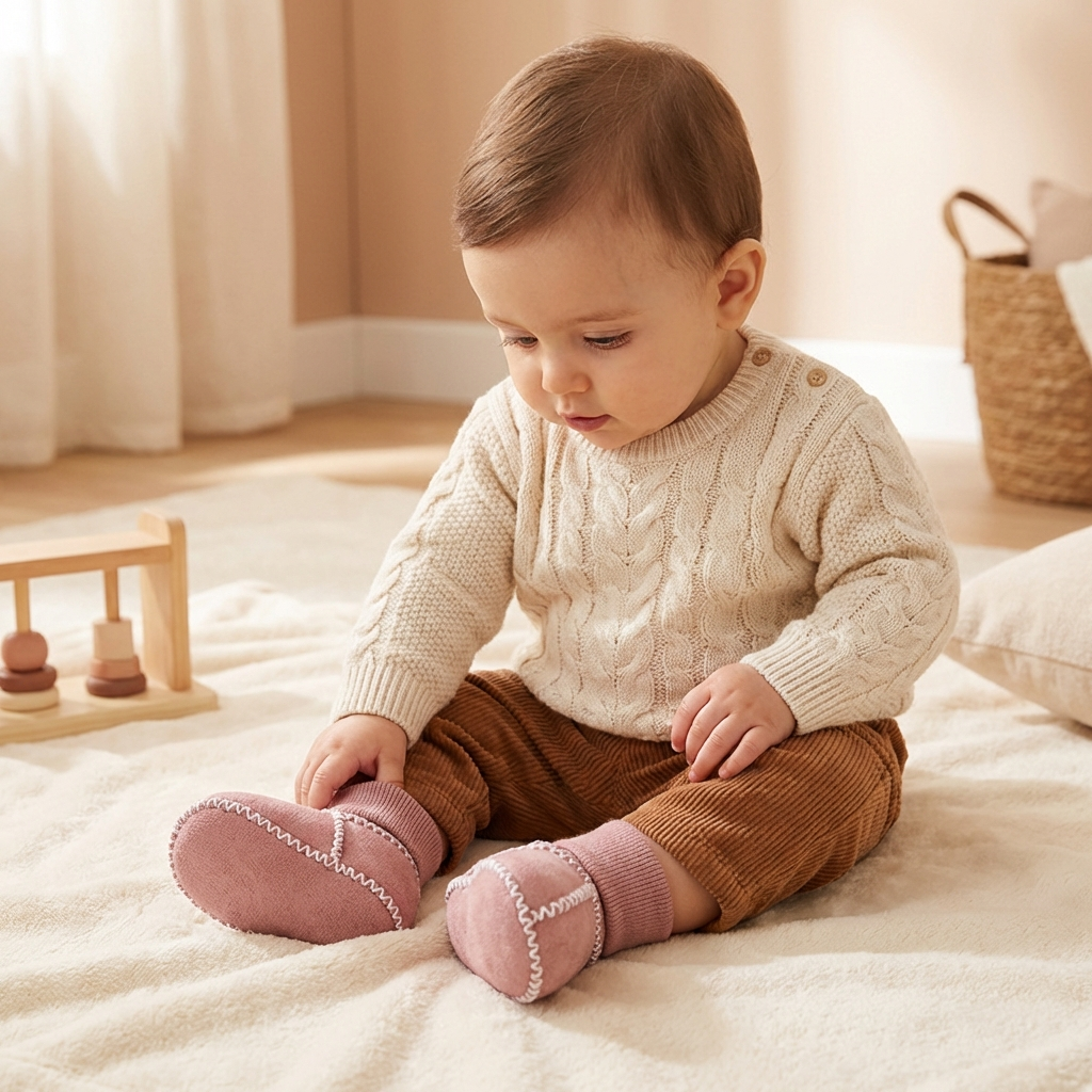Chaussons Hiver Bébé Fourrés en Imitation Daim