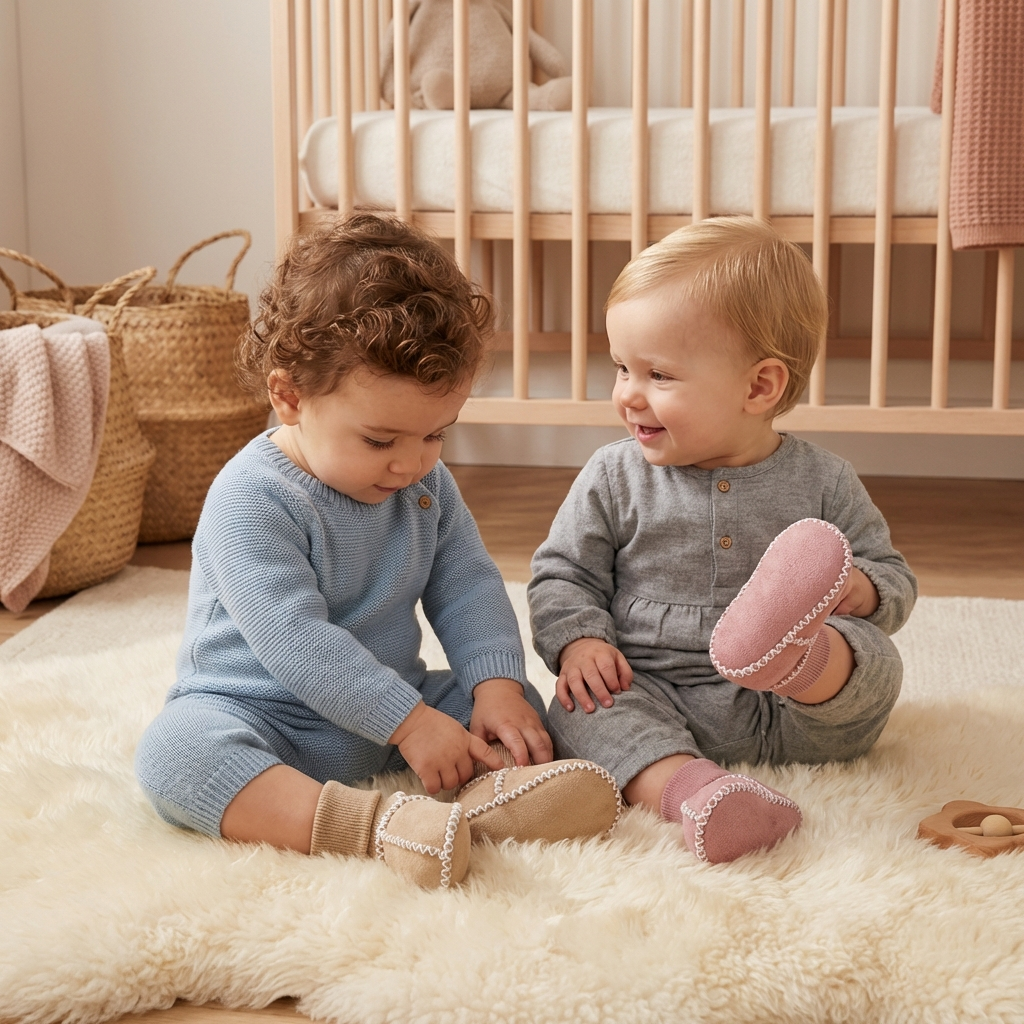 Chaussons Hiver Bébé Fourrés en Imitation Daim