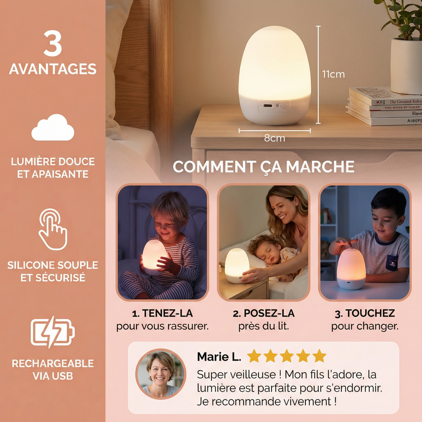 Veilleuse LED en silicone en forme d’œuf