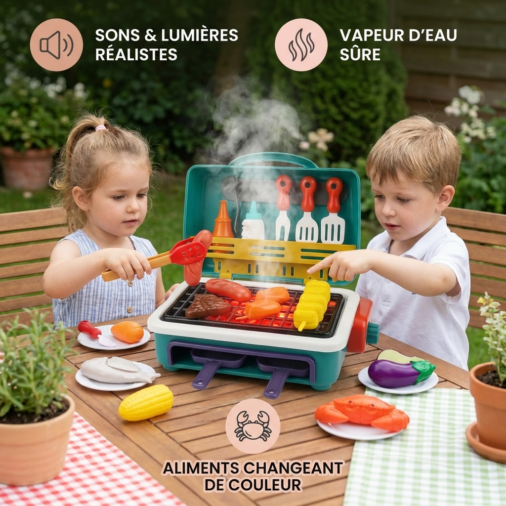 Mon premier BBQ – Cuisine pour enfants avec effet de fumée et aliments changeant de couleur