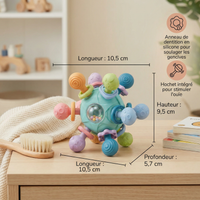 Balle sensorielle pour bébé avec anneau de dentition en silicone et hochet