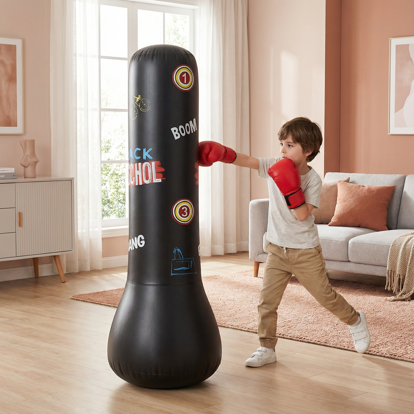 Sac de boxe gonflable pour enfants avec remplissage à l’eau