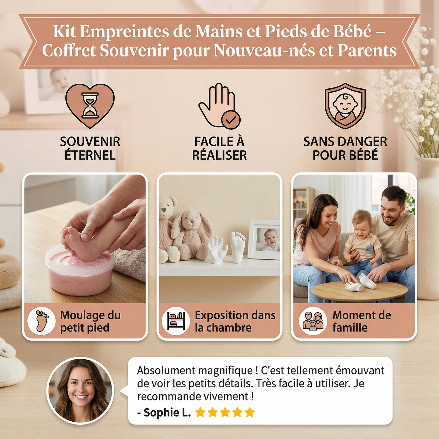 Kit Empreintes de Mains et Pieds de Bébé – Coffret Souvenir pour Nouveau-nés et Parents